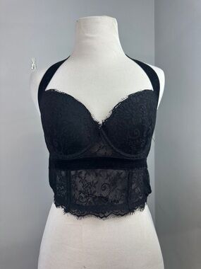 BEBE Y2K Halter Velvet and Lace Bustier Sz S